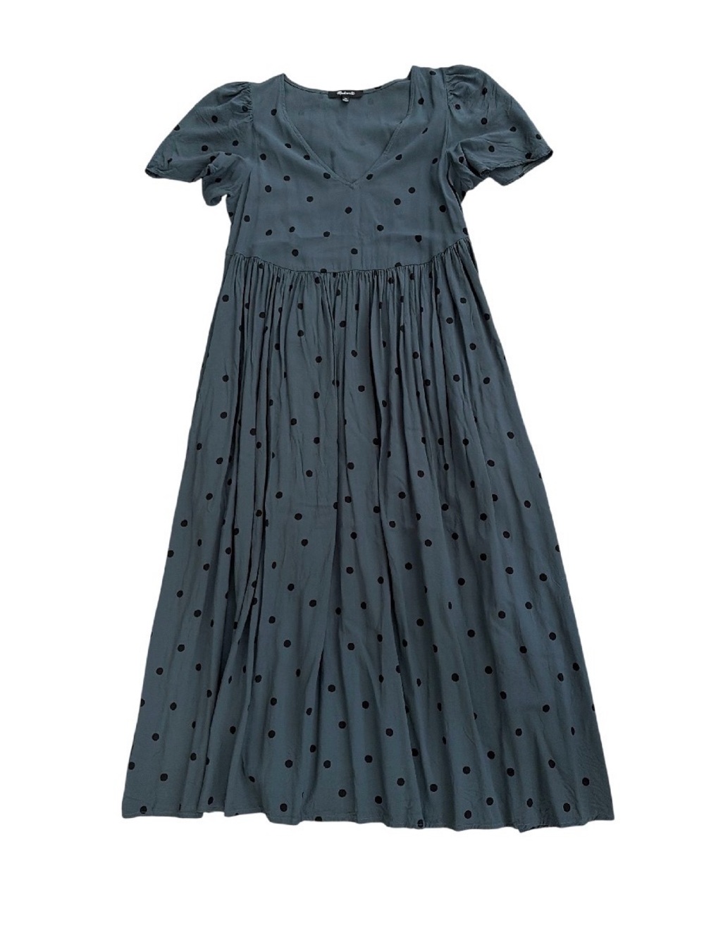 Madewell Slate Blue Polka Dot Midi Dress